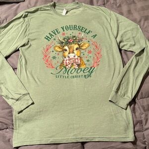 Have Yourself A Mooey Little Christmas Long-Sleeve Tee - Light Green